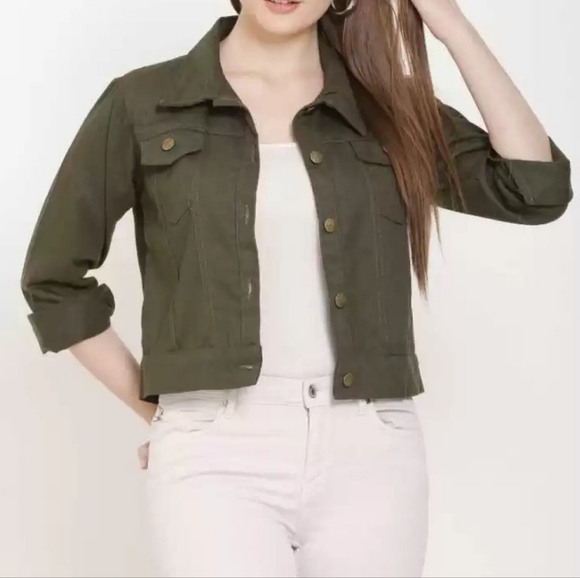 Cherokee Jackets & Blazers - 💥$17💥 NWOT Cherokee Olive Green Solid Denim Jean Jacket size XL